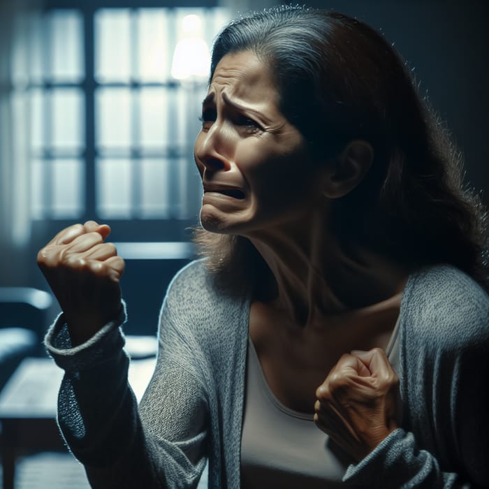 Mid-Aged Hispanic Woman Desperately Clutching Fist | Emotional Scene
