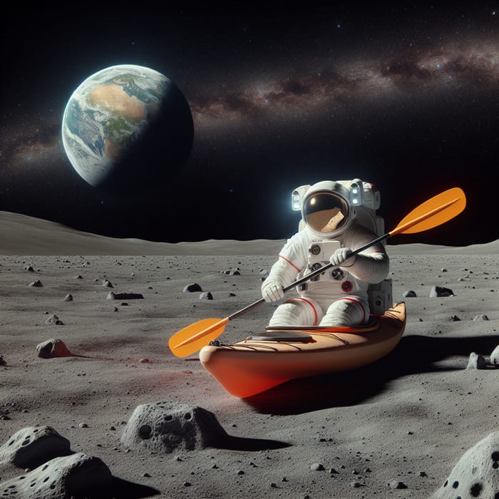 Astronaut Kayaking on the Moon: Adventure in Low-Gravity