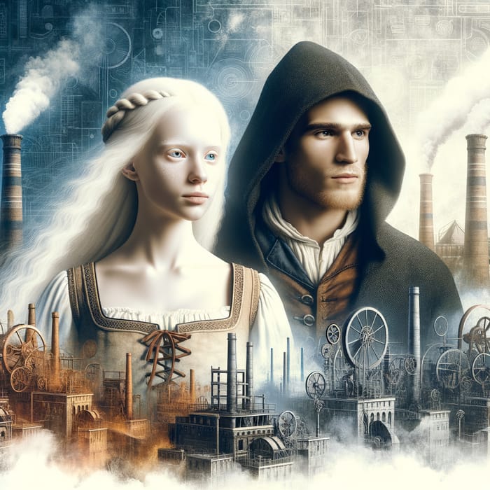 Albino Woman and Man in Medieval City - Fantasy Art