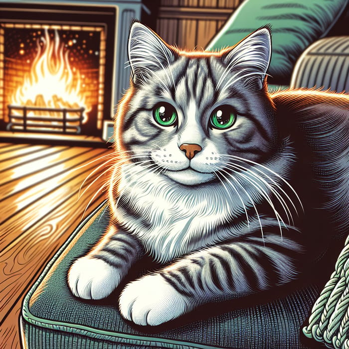 Household Cat Illustration on Cushion