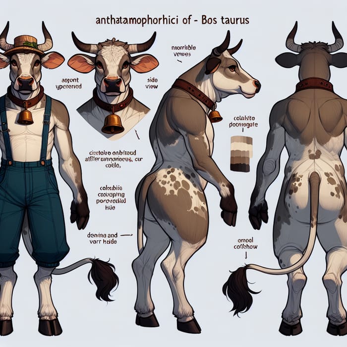 Anthropomorphic Cow Reference Sheet - Detailed Bos Taurus Character Design