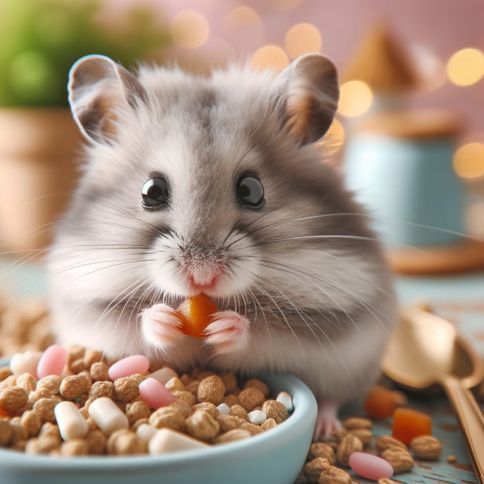Cute Gray Hamster Snacking - Adorable Hamster Pics