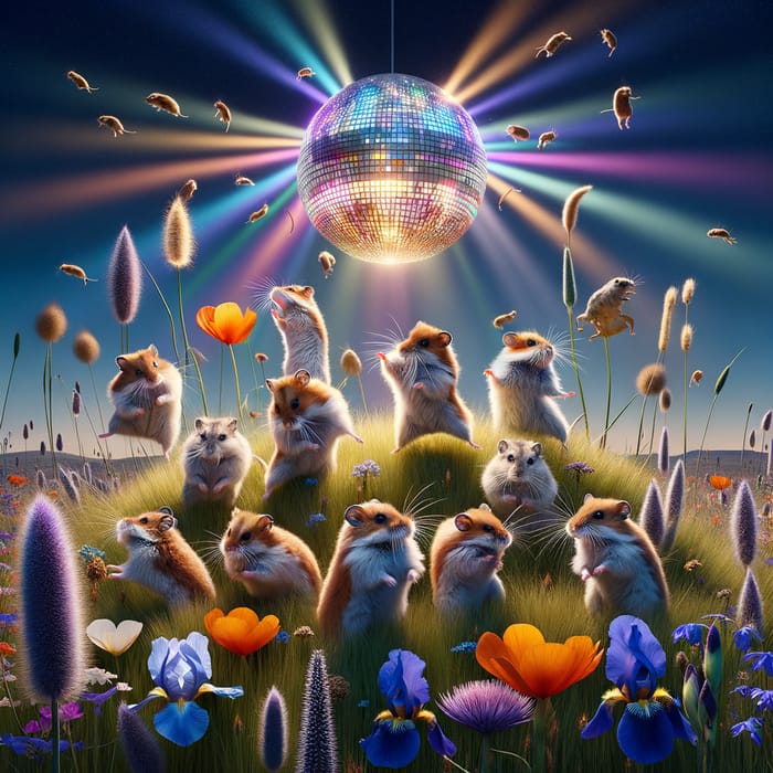Enchanting Central Asian Grassland Disco Scene with Hamsters & Gerbils