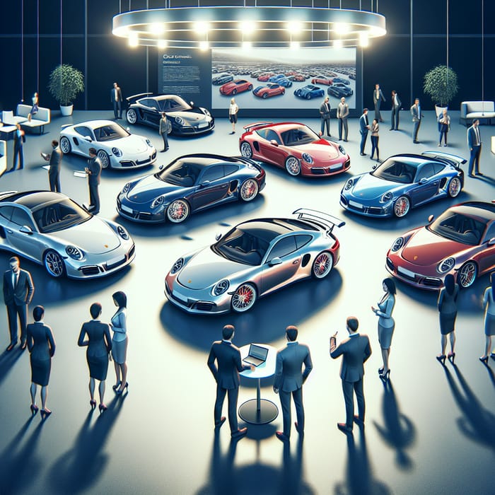 Dynamic Porsche Car Showroom Scene | PowerPoint Slide