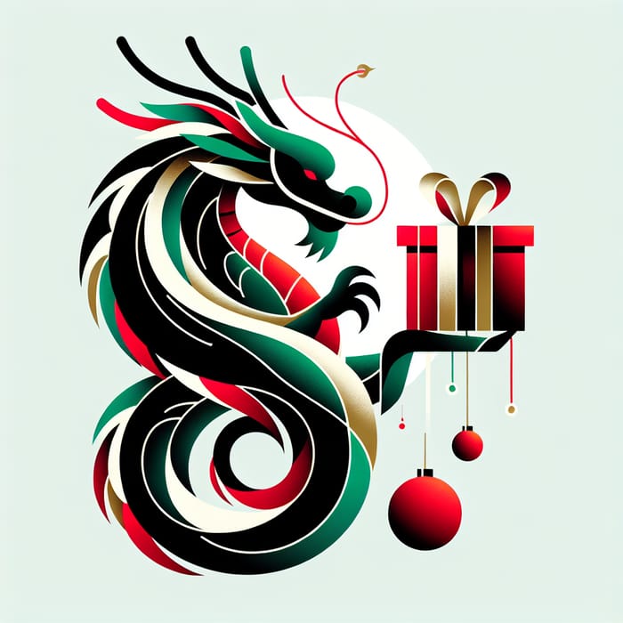 Christmas Dragon with Gift | Minimalistic Festive Design