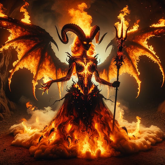 Full-Length Fiery Demoness Enveloped in Flames