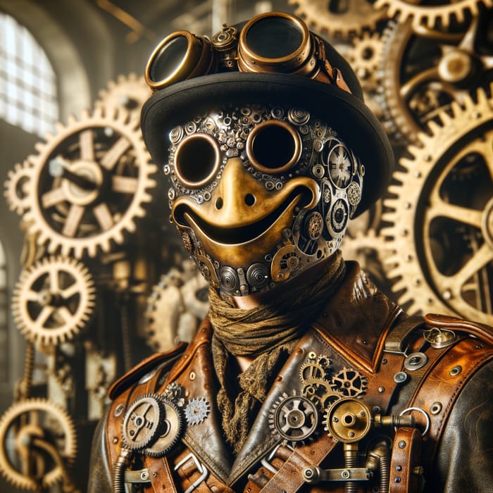 Steampunk Engineer with Smiley Face Mask