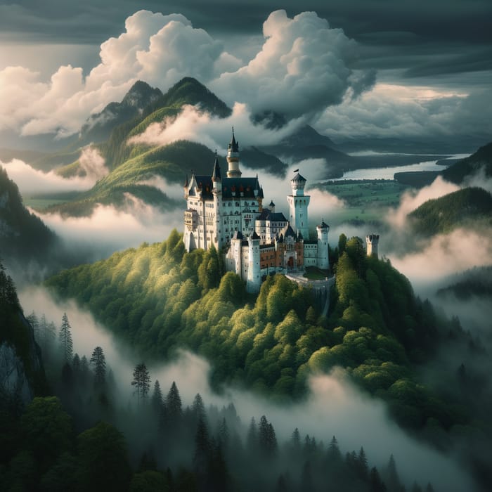 Neuschwanstein Castle in Clouds | Majestic Architecture