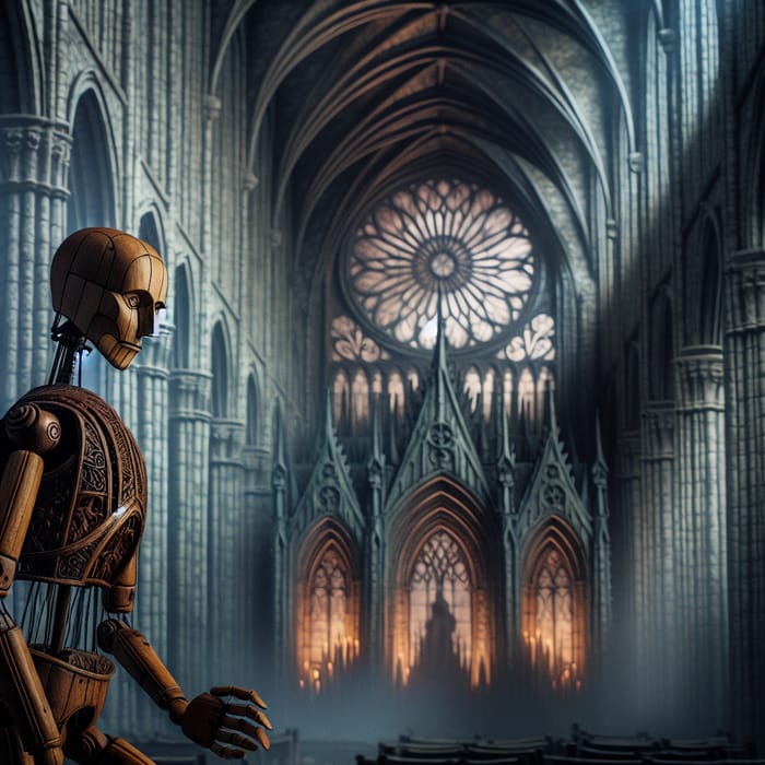 Darkly Enchanting Gothic Puppet Against Ancient Cathedral Backdrop