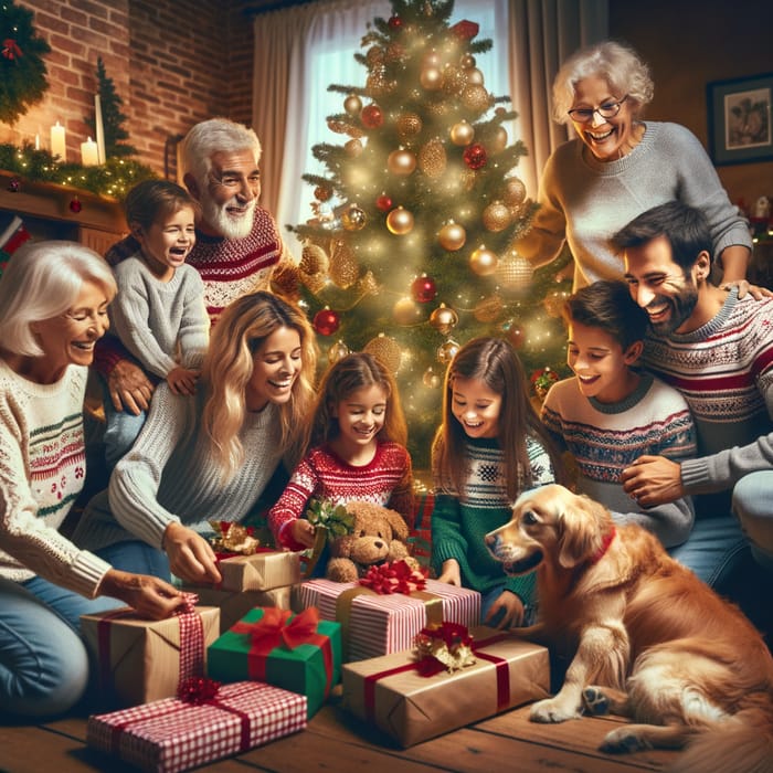 Xmas Gift Dog Family | Multicultural Christmas Celebration