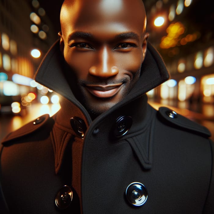 Stylish Black Coat Man Amidst Urban Night Lights