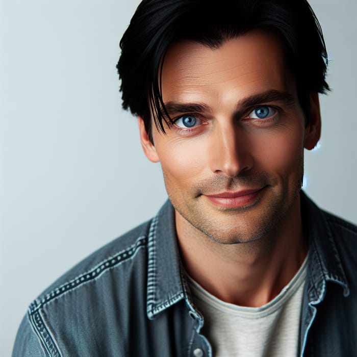 30-Year-Old Man with Black Hair and Blue Eyes