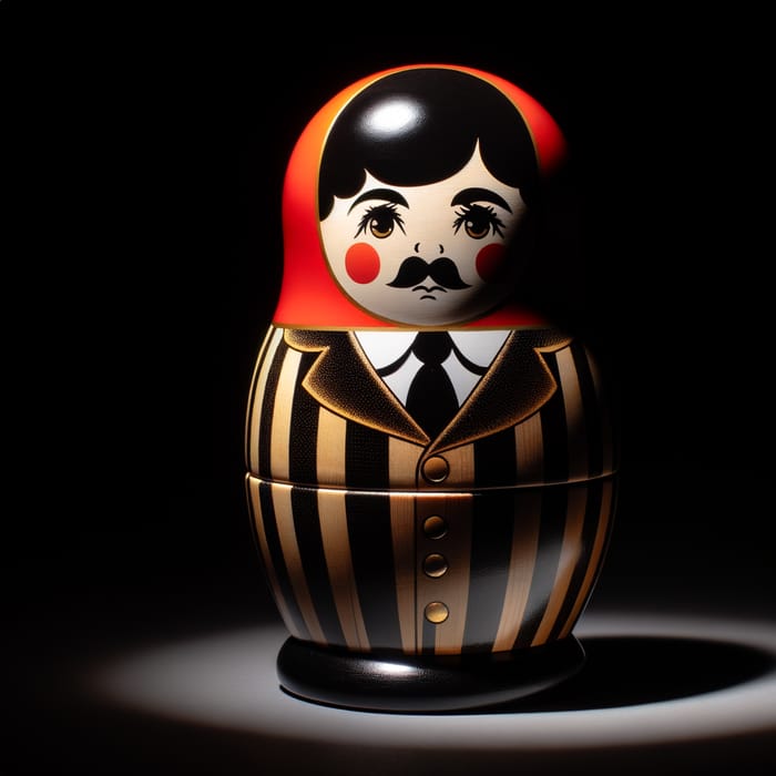 Russian Nesting Doll in Chaplin-style Silent Film | Red, White, Black & Gold