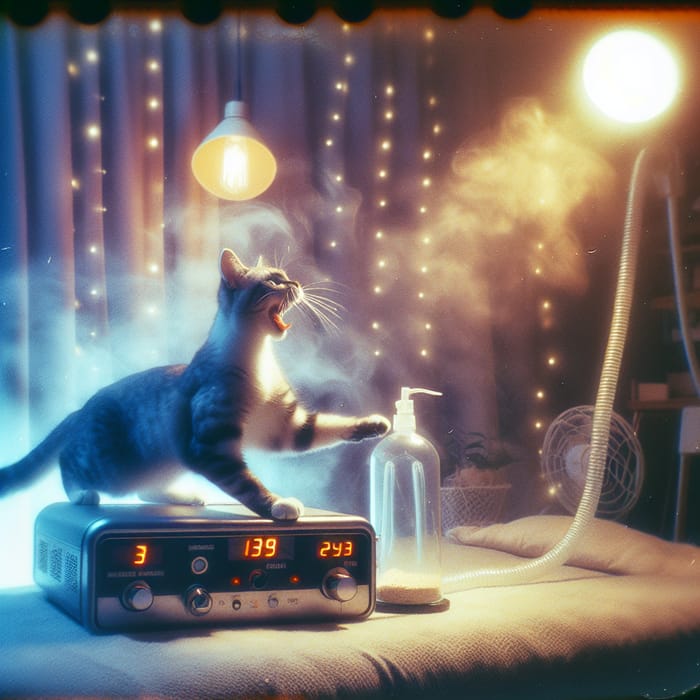 Cat Performing Ozone Treatment in Dreamy Room Setting