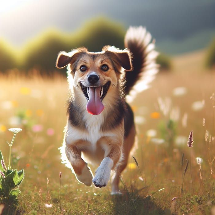 Happy Dog Running in Field | Enthusiastic Canine Play