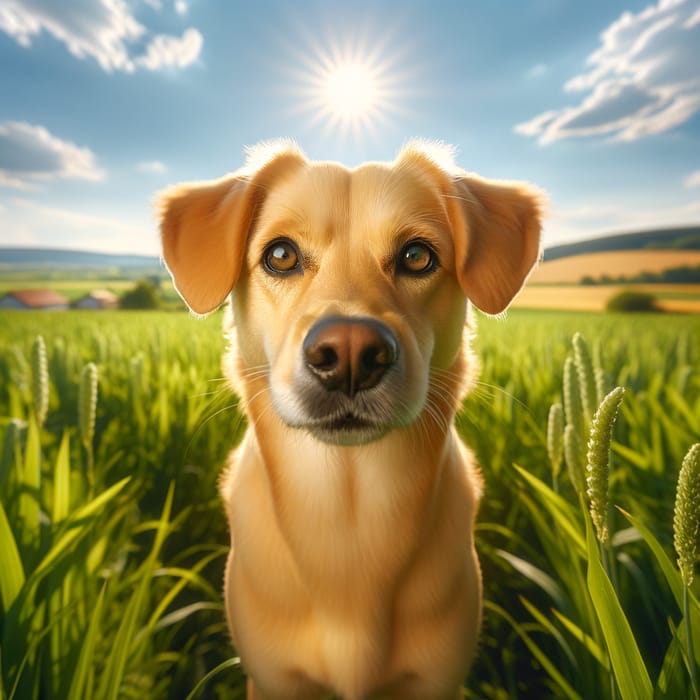 Cheerful Yellow Dog in a Sunlit Field
