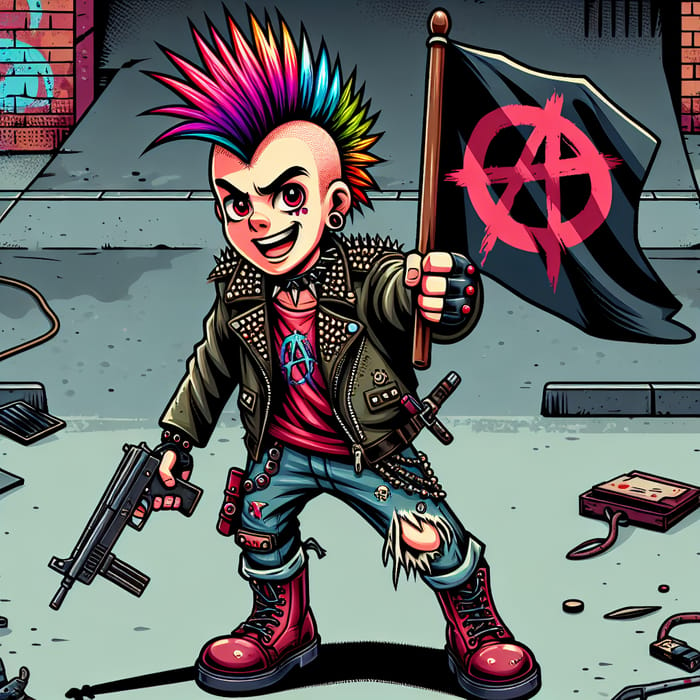Chico Punk Anarchist Character with Mohawk and Graffiti Setting