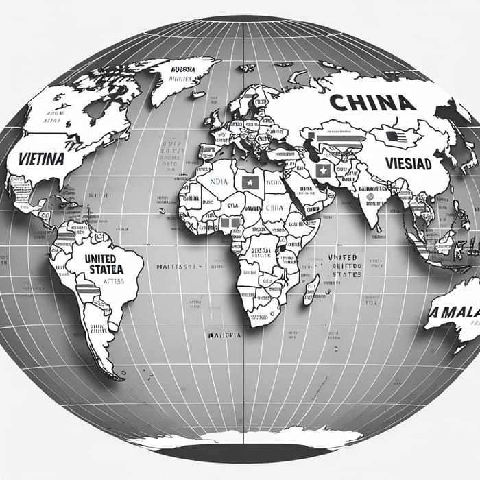 Conceptual Planisphere Showing Highlighted Countries