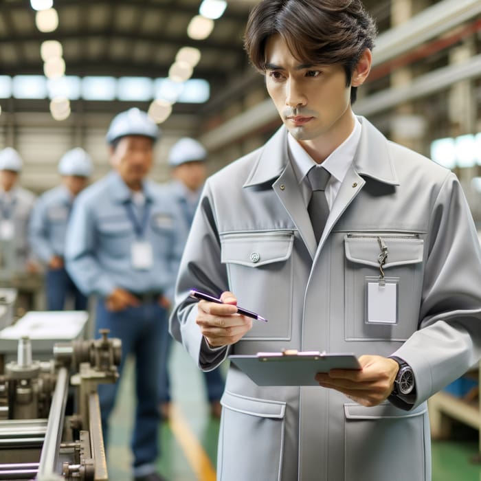 Traditional Japanese Corporate Consultant Investigating Factory