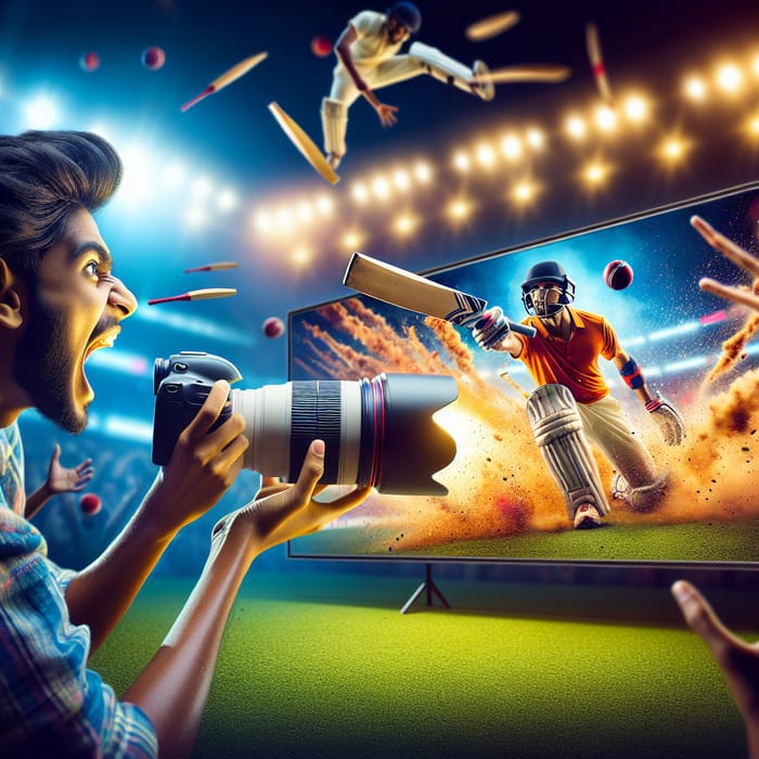 Energetic IPL Excitement: Boy in Vibrant Cricket Action