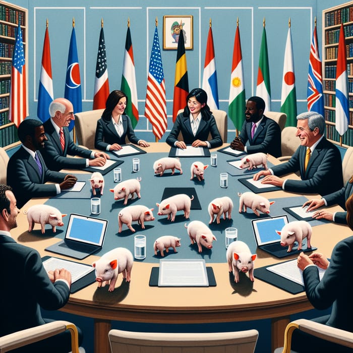 International Government Meeting with People and Pigs