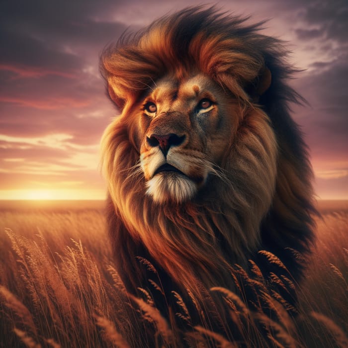 Majestic Lion in Savanna Sunset