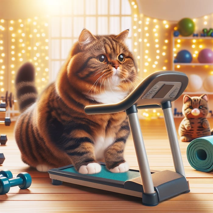 Chubby Tabby Cat Working Out | Tiny Gym Equipment Atmosphere