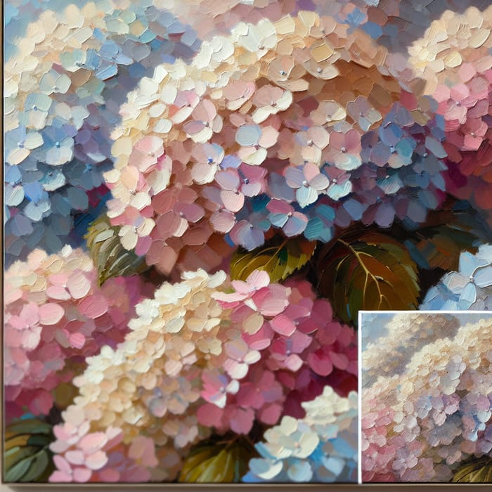 Vertical Hydrangea Oil Painting in Muted Tones