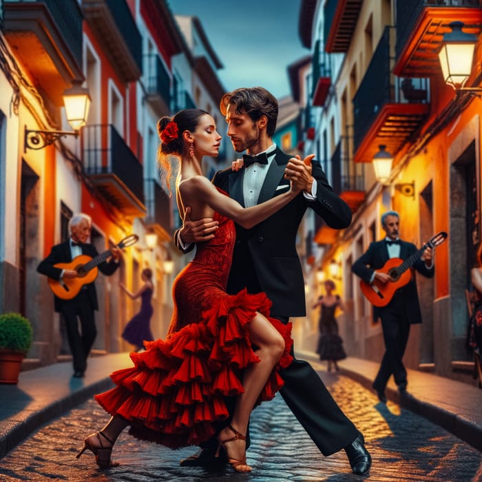 Passionate Tango on Spanish Street at Twilight