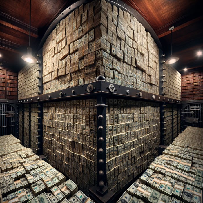 10 Million Dollars Stacked in Wooden Vault: Awe-Inspiring Wealth Visual