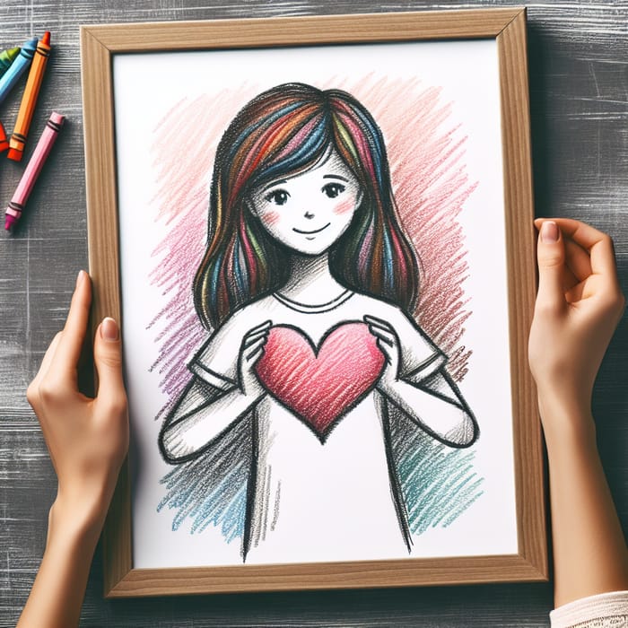 Heartwarming Girl Holding Heart Drawing | Colorful Crayon Artwork