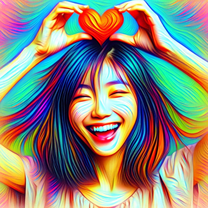 Vivid Girl with Heart - Depiction of Japanese Cartoon Theme