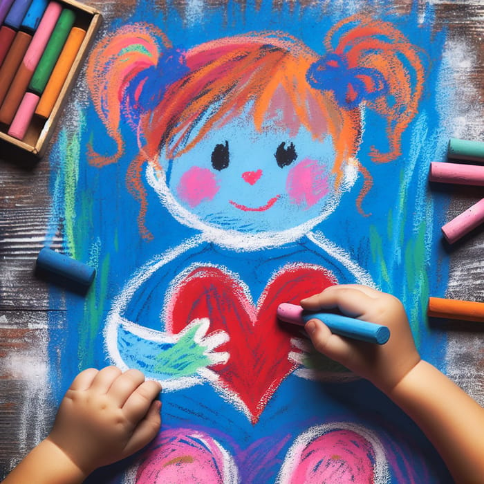 Vivid Drawing of Girl Holding Heart