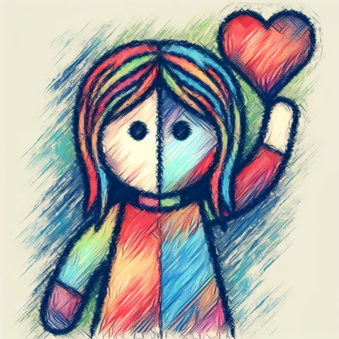 Vibrant Two-Dimensional Girl Holding Heart Artwork