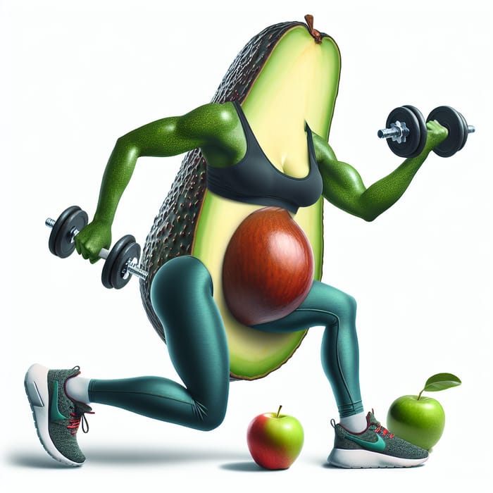 Avocado Fitness with Apple and Dumbbell | Healthy Eating Image