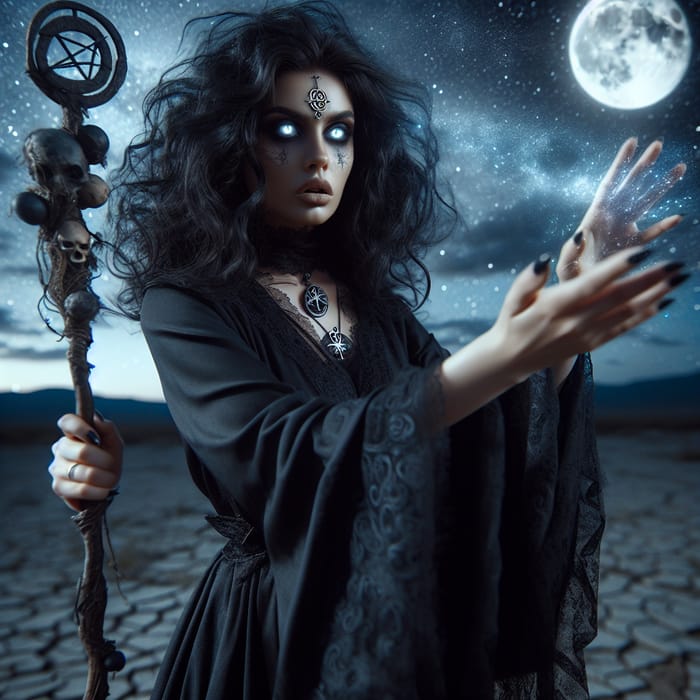 Hispanic Female Necromancer in Mystical Robe - Dark Energy Spellcaster
