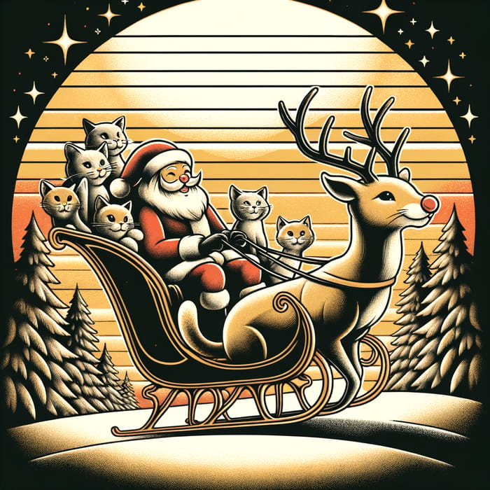 Enchanting Holiday Sleigh Ride with Rudolph and Adorable Cats | Festive Winter Scene