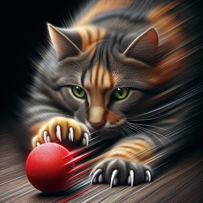 Playful Tabby Cat Playing with Red Ball