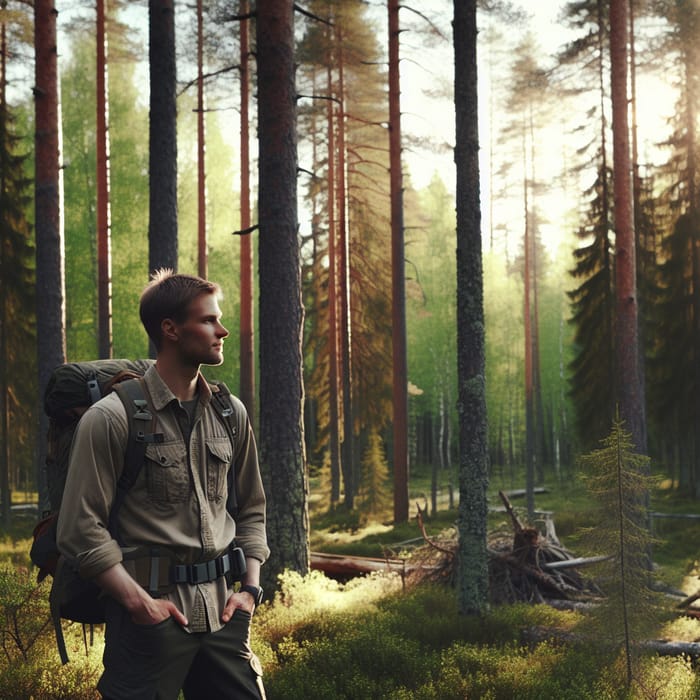 Finnish Man in Forest - Serene Outdoor Adventure