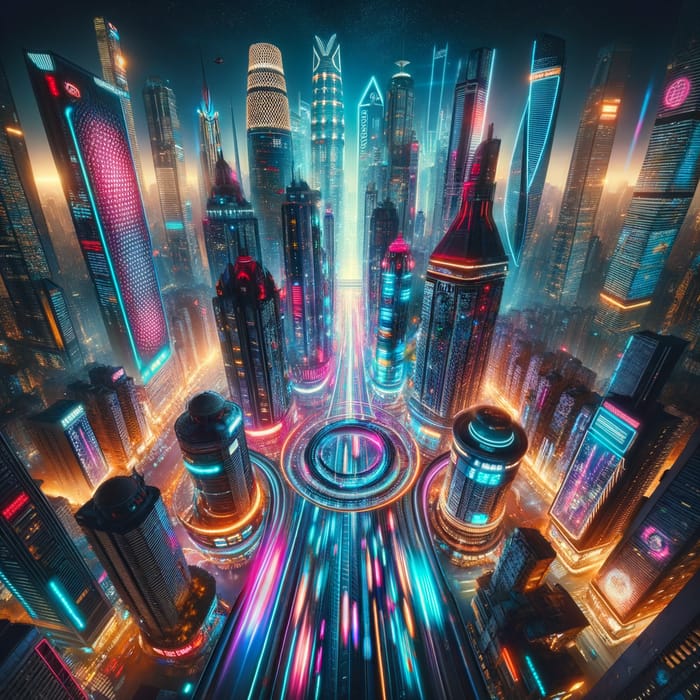 Vibrant Neon Cyberpunk Cityscape | Futuristic Metropolis Night View