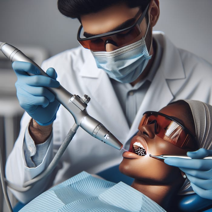Dentist Performing Laser Oral Lesion Removal