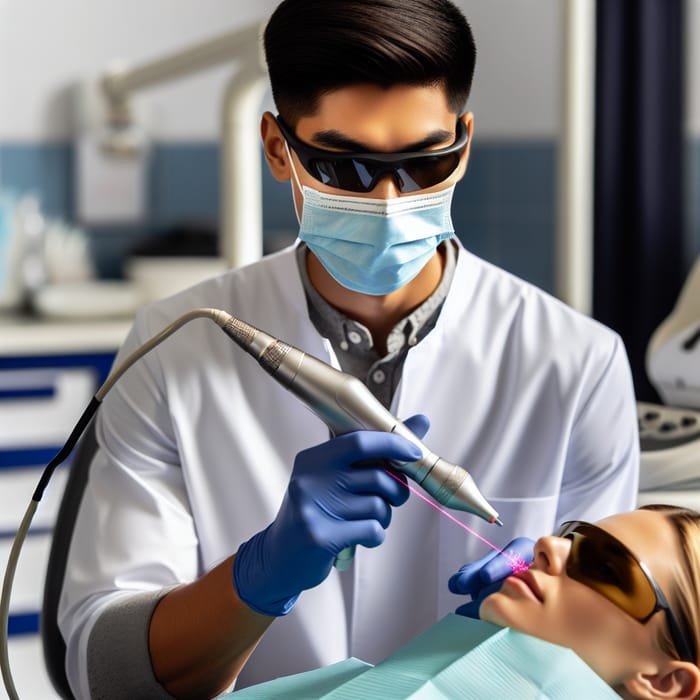 Skilled Dentist Performs Laser Oral Lesion Removal