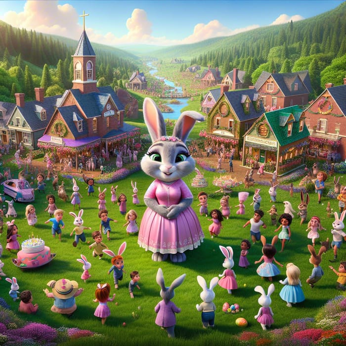 Ella the Cute Bunny Leads Easter Village Festivities | Joyful Community Celebratio