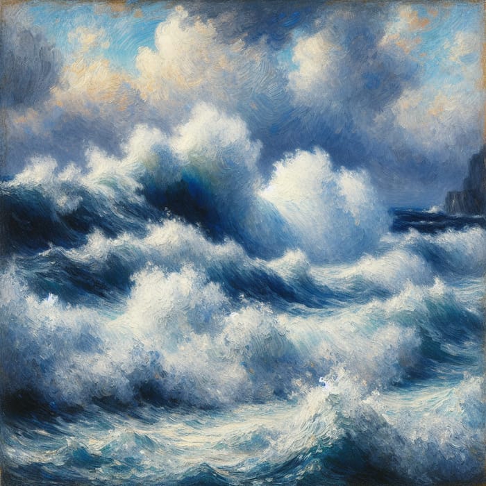 Crashing Waves in Impressionist Style Painting