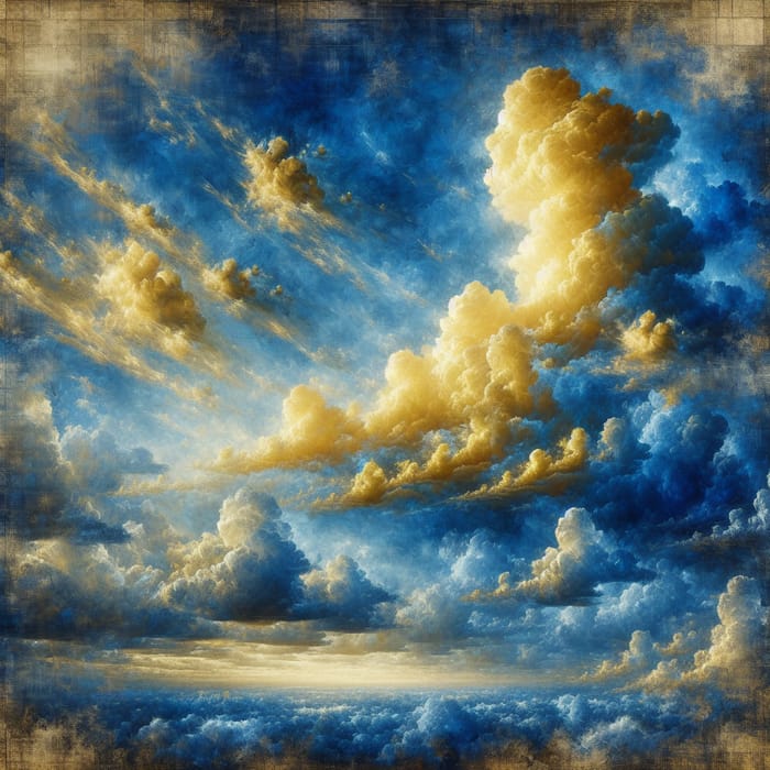 Vivid Blue Sky with Golden Clouds - Photographic Realism 4k Oil Painting