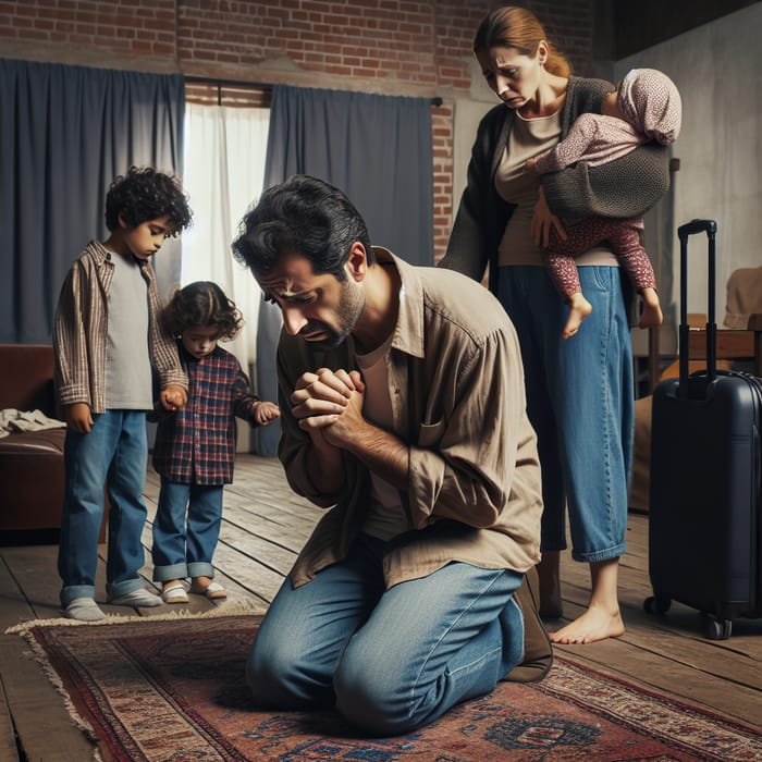Heartfelt Family Scene: Man Begs Wife & Children Not to Leave