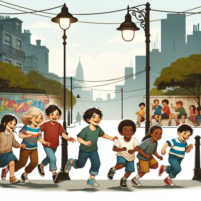 Diverse Children Playing in City Street | Joyful Scene