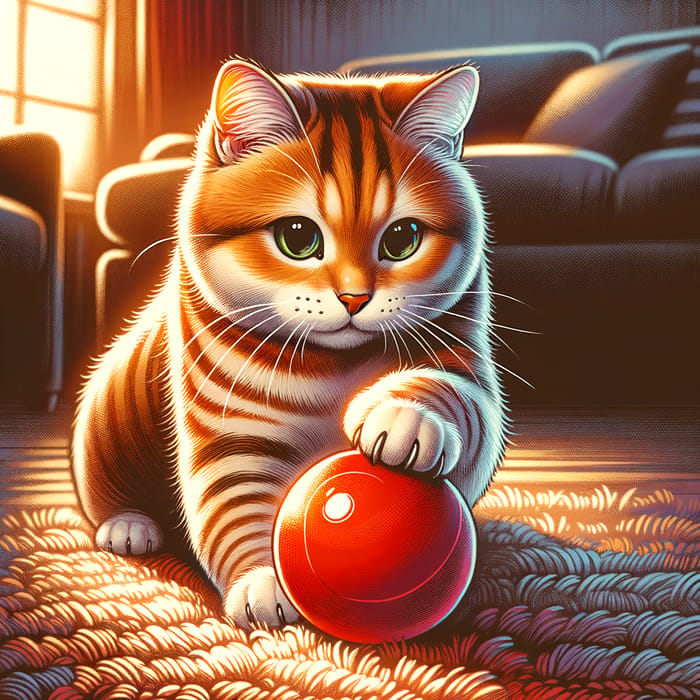 Playful Cat Playing with Ball