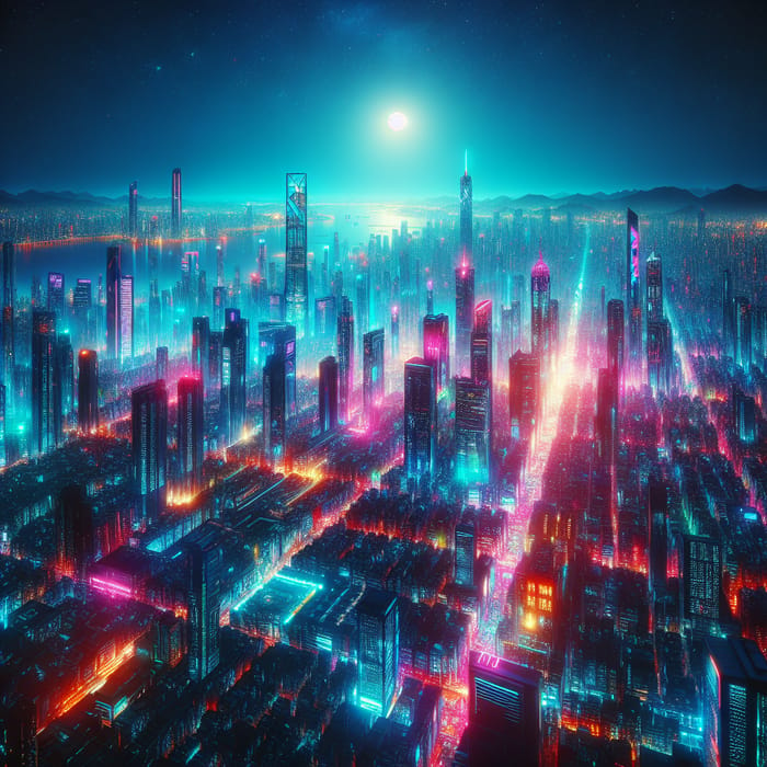 Neon Cyberpunk City - Aerial View of Futuristic Metropolis