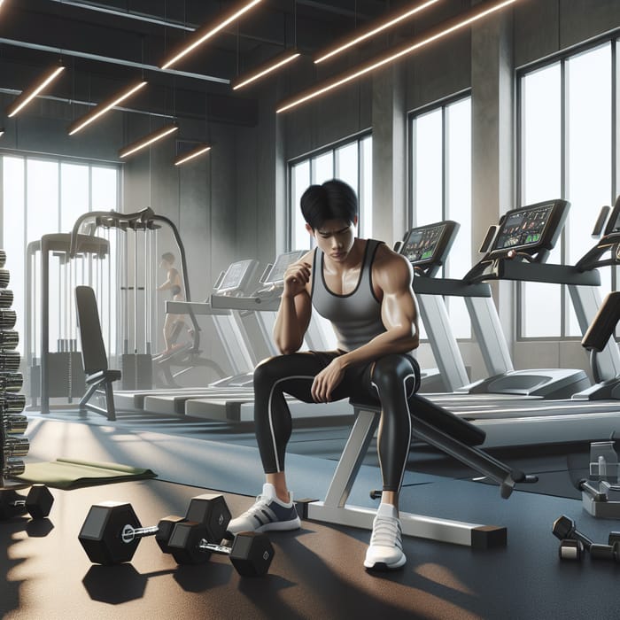 Asian Man Exercising in Gym Background Template